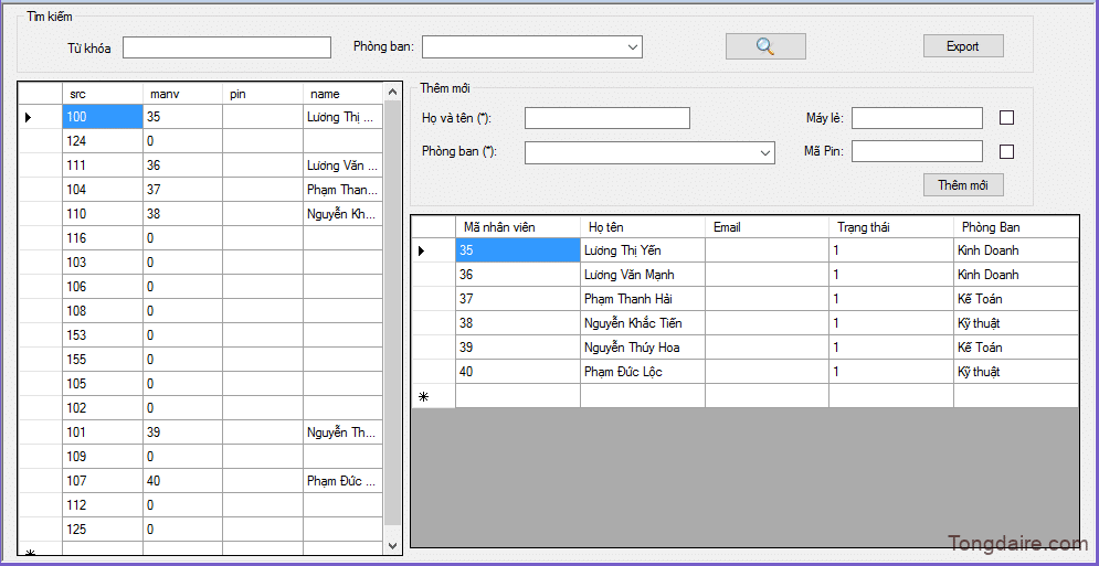 Cập nhật thêm danh sách nhân viên